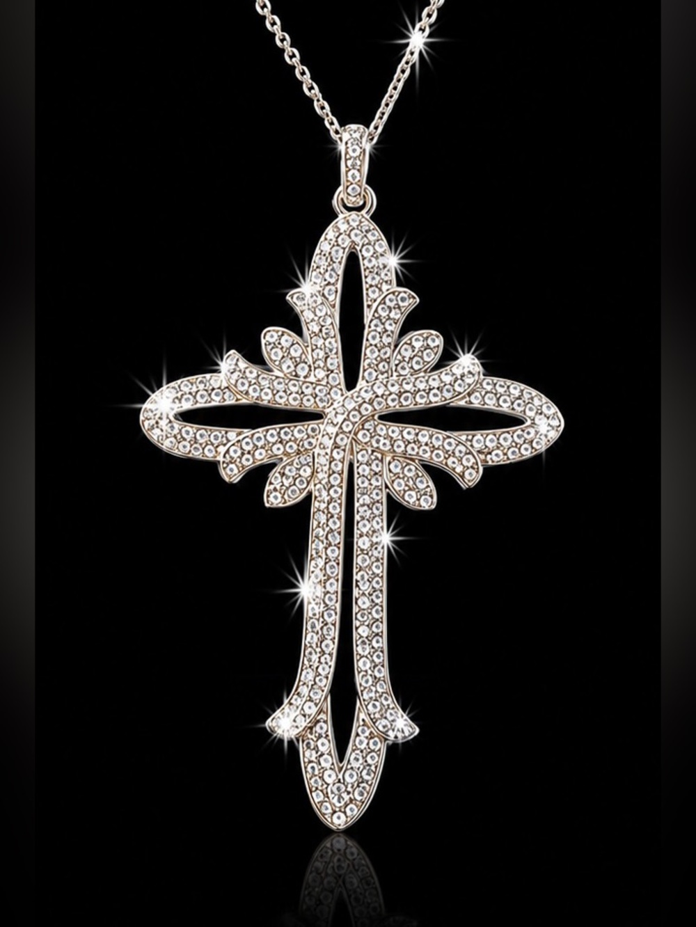 Nadri Pave’ CZ Cross Pendant, 18” Silver Chain, Boxed, NWOT